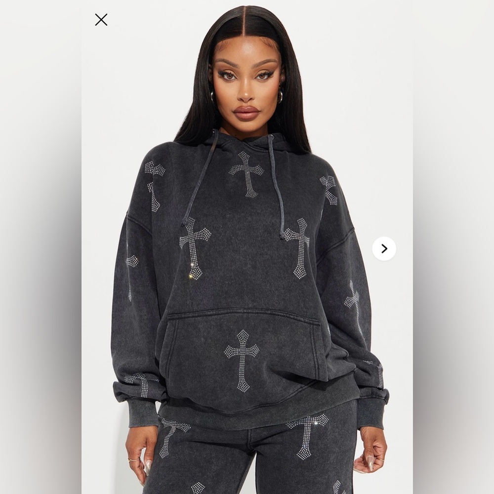 Women's Black Cross Print Hoodie and Pants Set - Picture 4 of 4